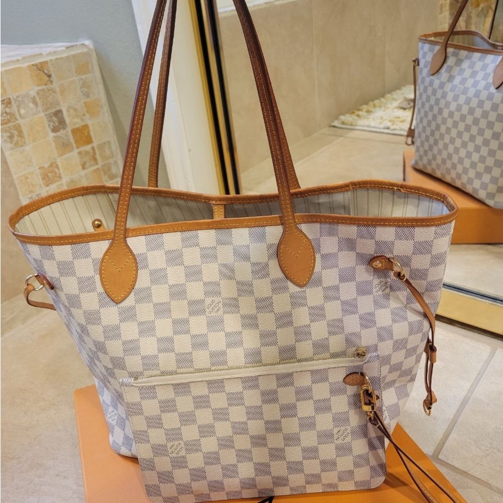 LV never-full mm azure tote bag